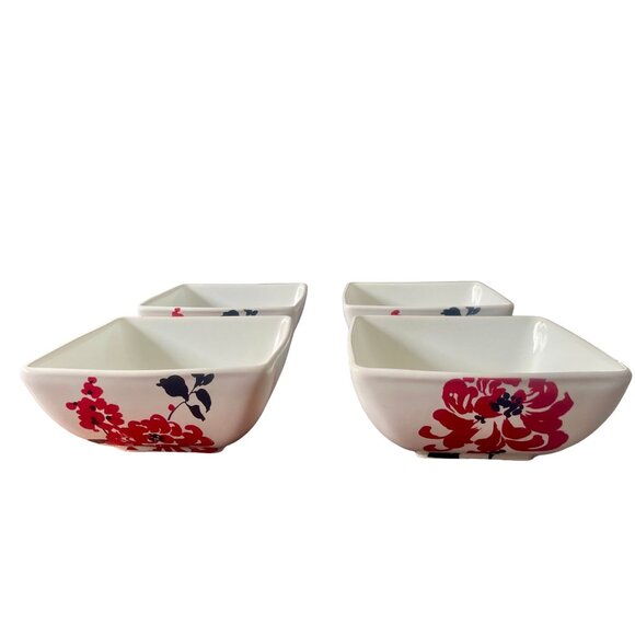 Coventry Square Bowls in the Riley Pattern set of 4 white with red flowers and b - Picture 6 of 8